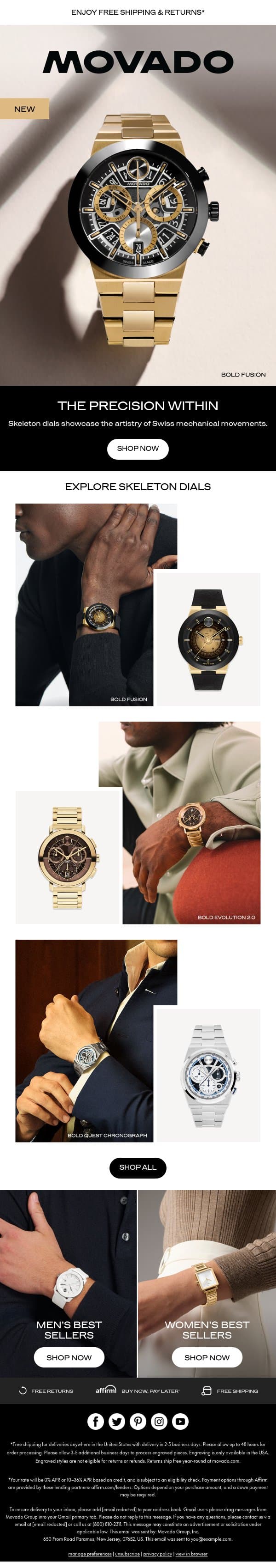 Spotlight on Skeleton Dials email from Movado screenshot