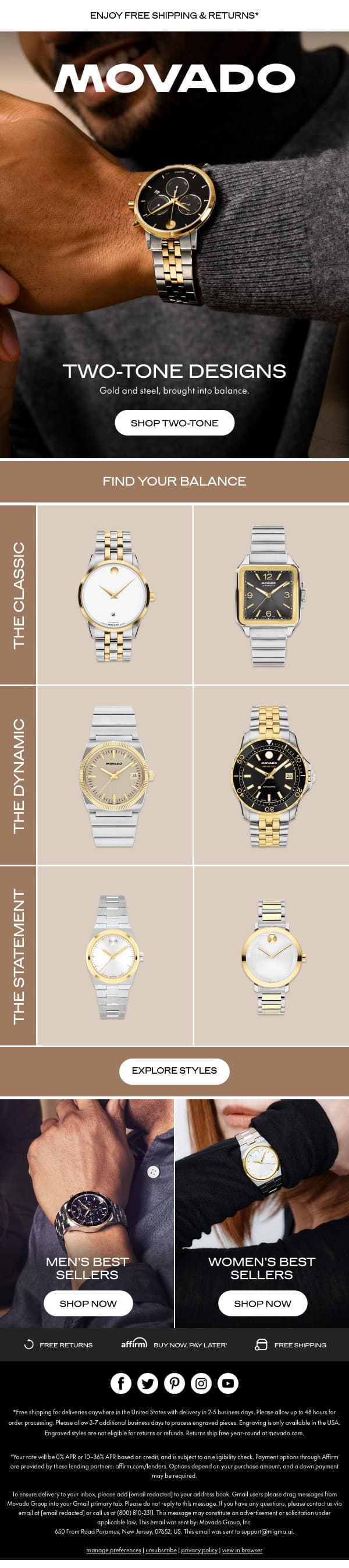Refined Contrast: Two-Tone email from Movado screenshot