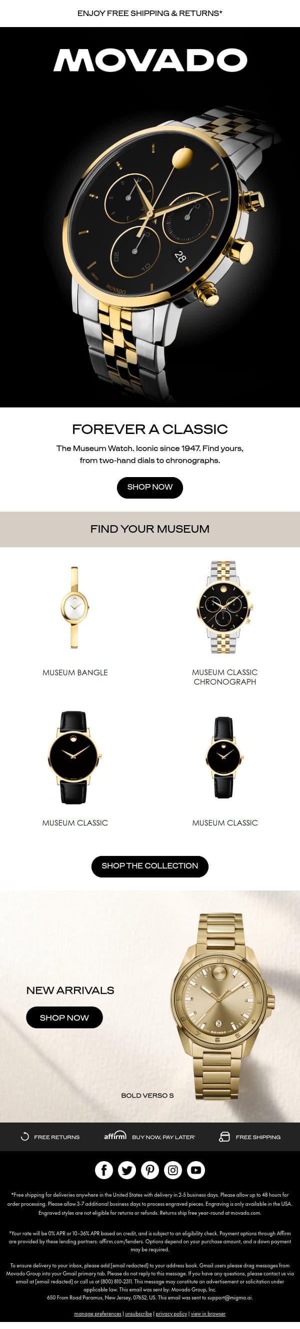Museum Classic: An Unforgettable Dial email from Movado screenshot