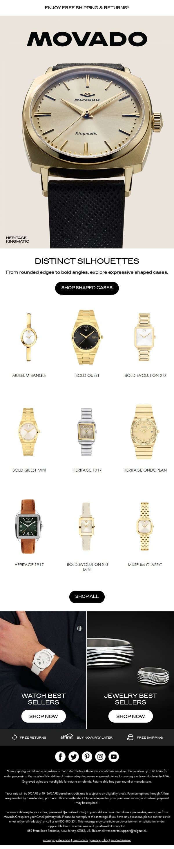 Time Takes Shape email from Movado screenshot