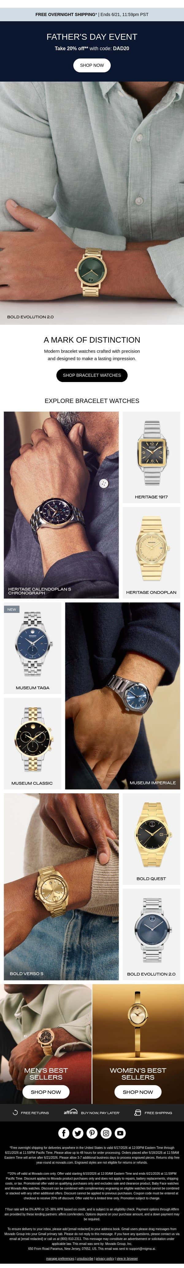 Top Gift Pick: Bracelet Watches email from Movado screenshot