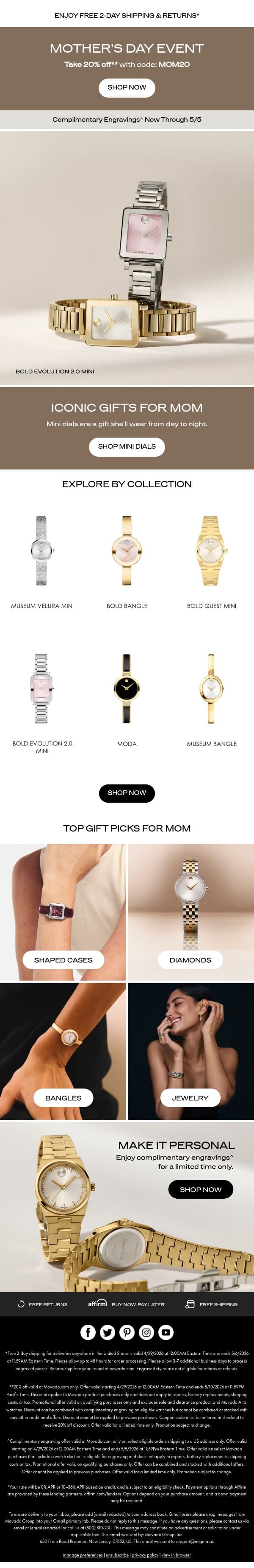Enjoy 20% off for Mom email from Movado screenshot