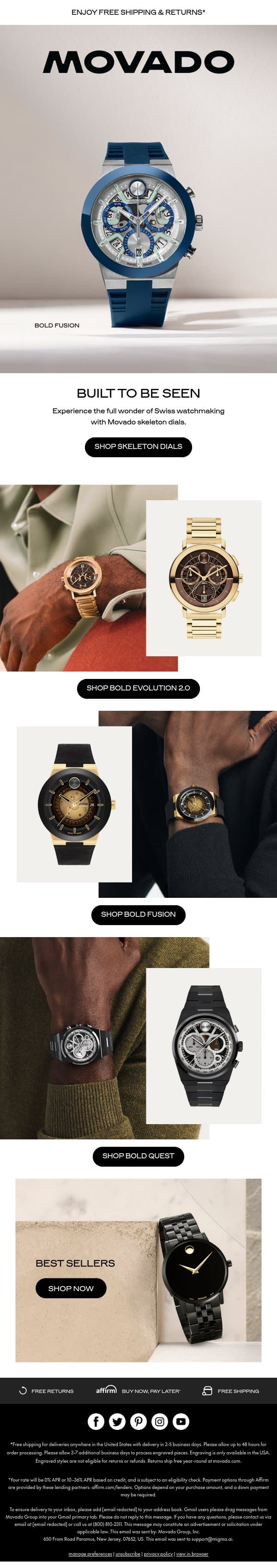 See For Yourself: Skeleton Dials email from Movado screenshot