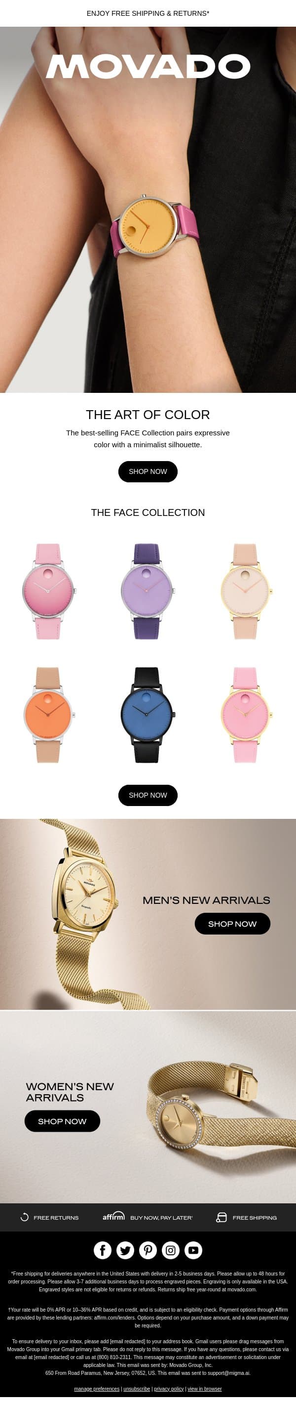 The Face Collection email from Movado screenshot