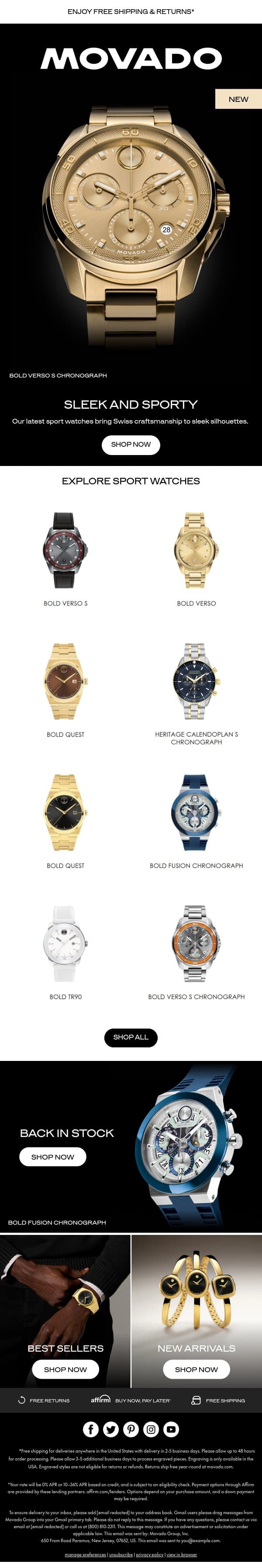 Spotlight on Sport Watches email from Movado screenshot