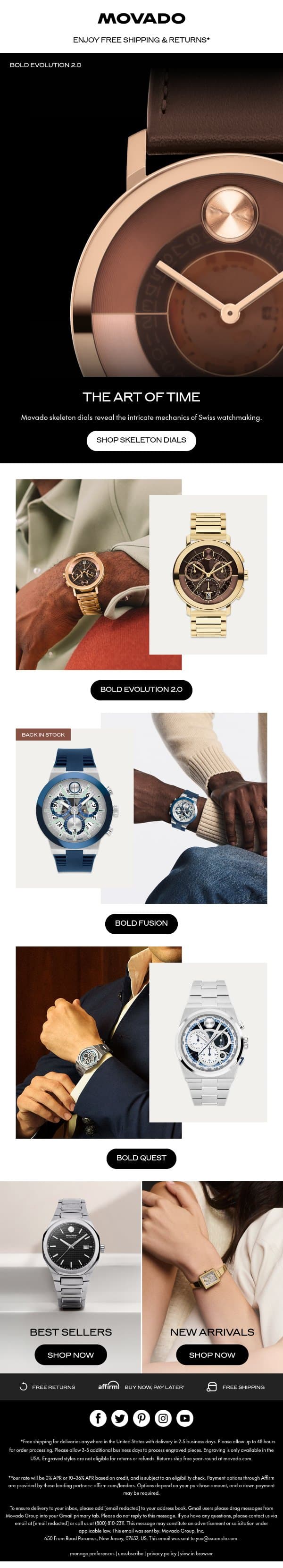The Skeleton Dial Edit email from Movado screenshot