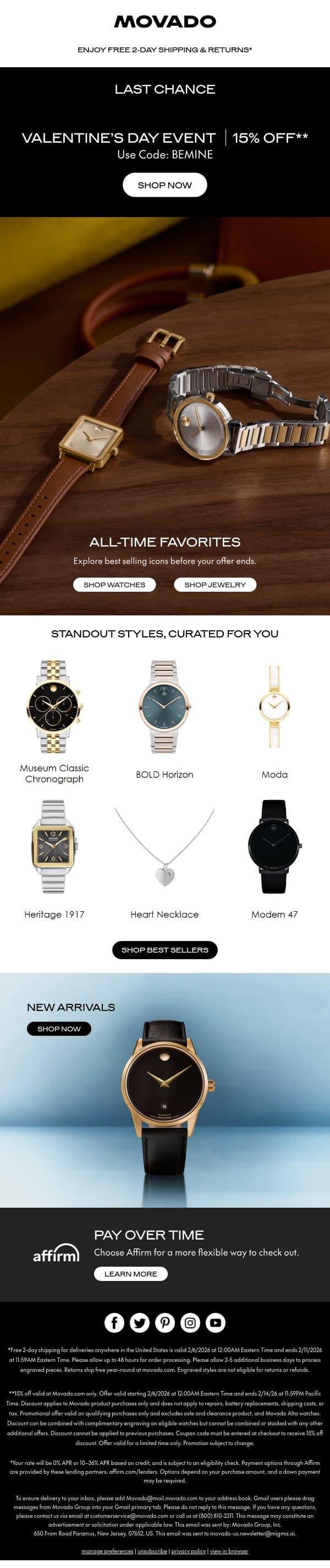 Last Chance: Your 15% off is Expiring email from Movado screenshot