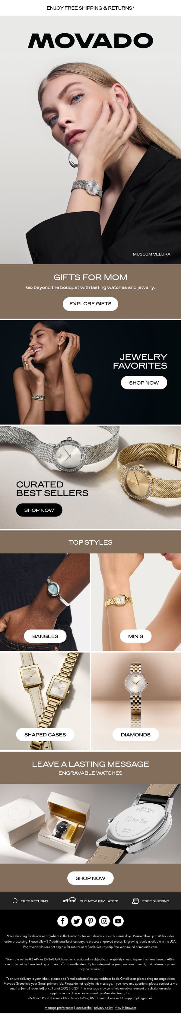 The Mother's Day Gift Guide email from Movado screenshot