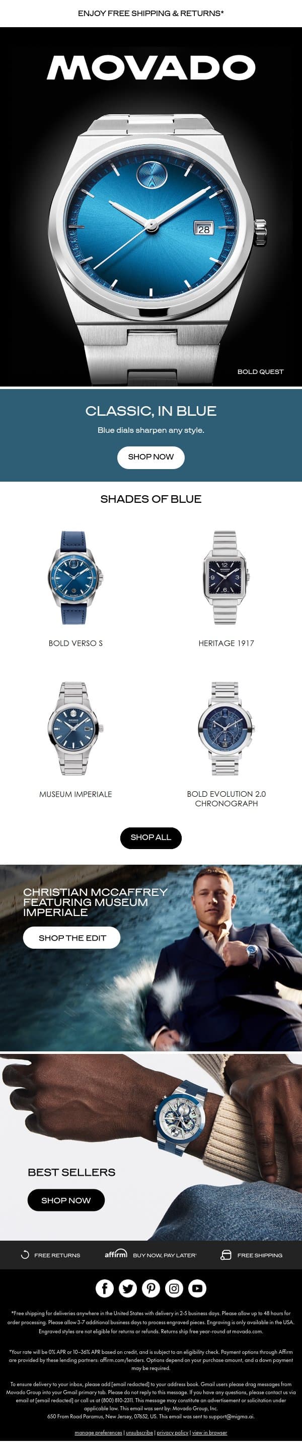 Are Blue Dials the New Classic? email from Movado screenshot