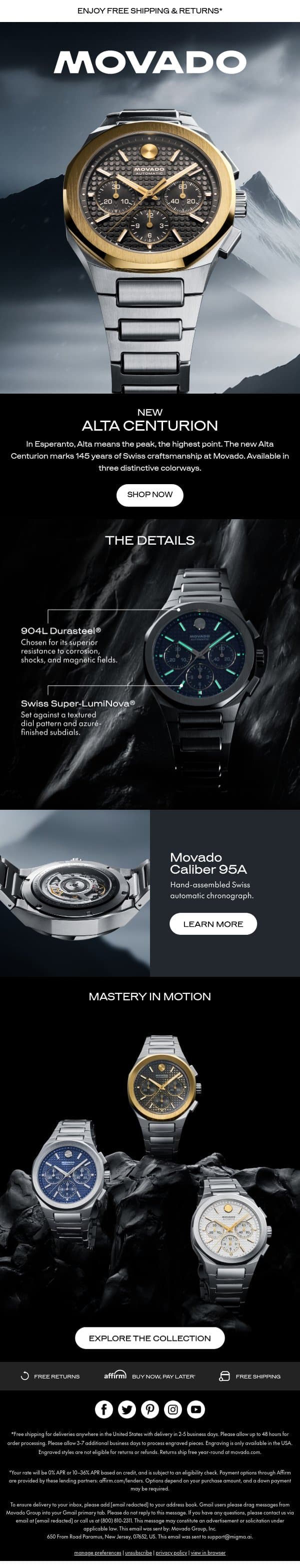 Celebrating 145 Years of Movado email from Movado screenshot