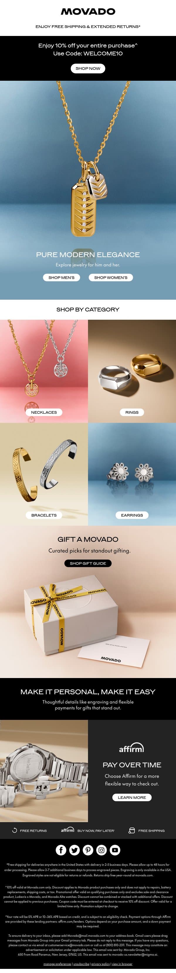Ready When You Are: Start with 10% off email from Movado screenshot