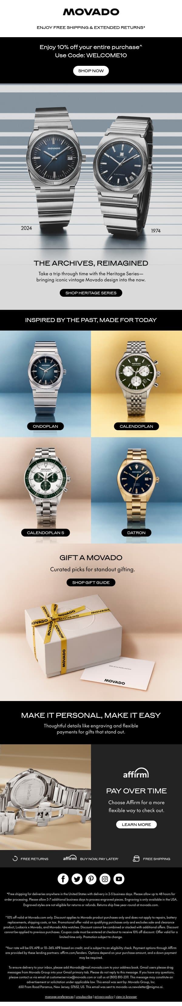 Vintage-Inspired Movado + Your Special Offer email from Movado screenshot