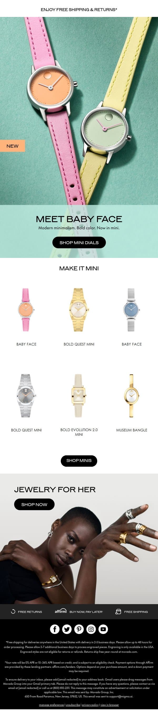 The Mini Watch: Perfectly Scaled email from Movado screenshot