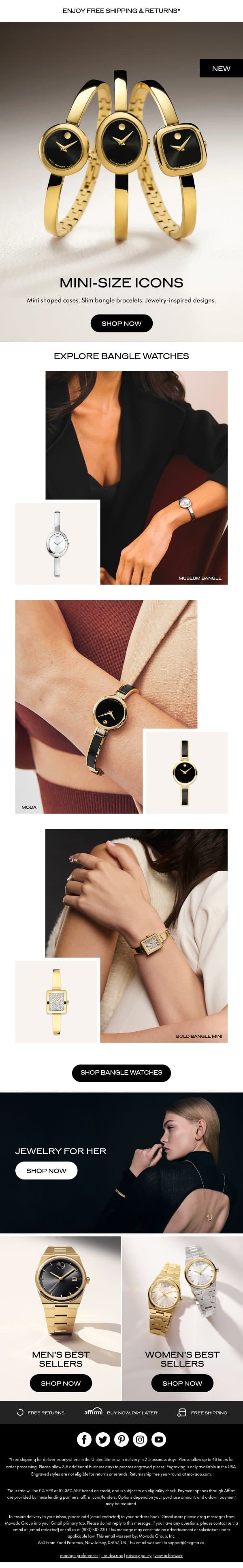 Museum Bangle, Now in Black and Gold email from Movado screenshot
