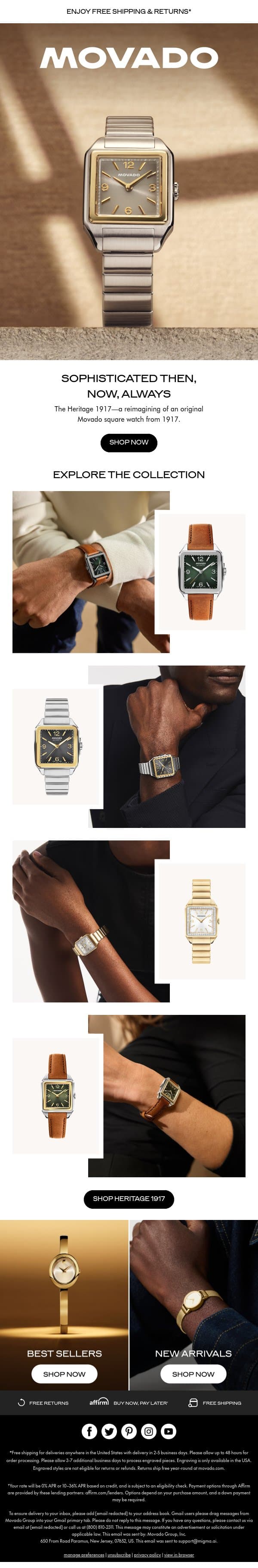 Back from 1917 email from Movado screenshot
