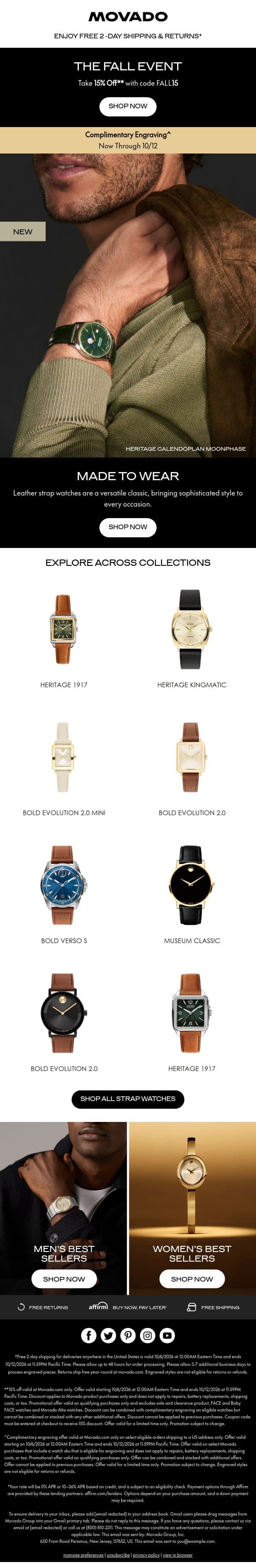 Fall Event: 15% Off email from Movado screenshot