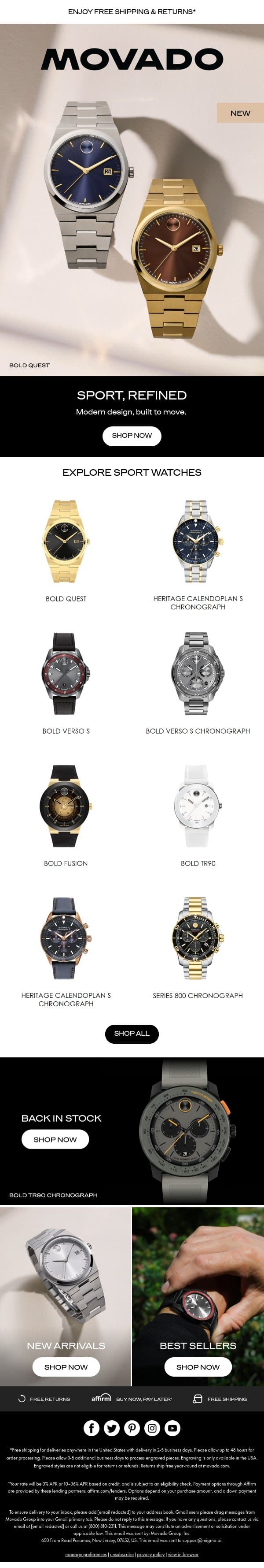 The Sport Watch, Refined email from Movado screenshot