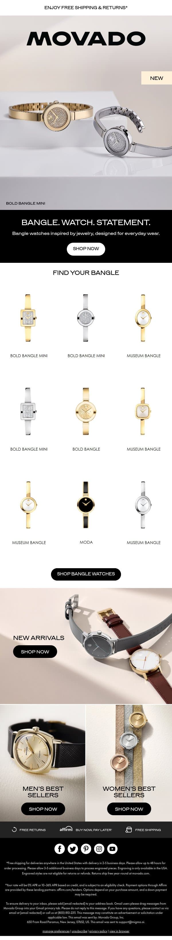 The Bangle Watch email from Movado screenshot