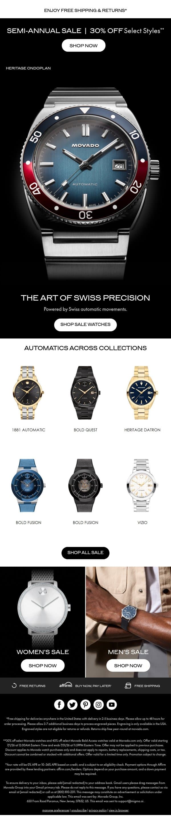 The Automatic Edit: 30% Off Select Styles email from Movado screenshot