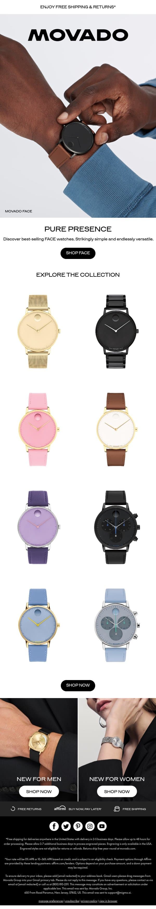 Simple. Striking. FACE. email from Movado screenshot