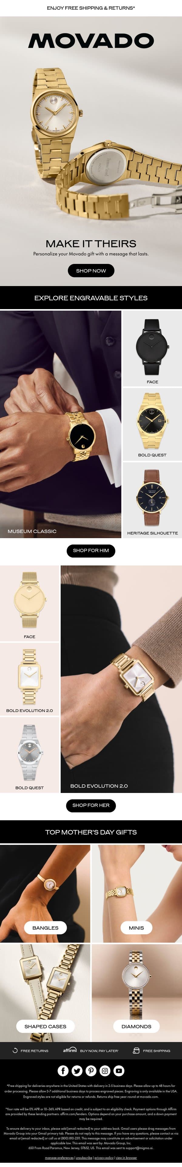 Some Gifts Say More: Engravable Watches email from Movado screenshot