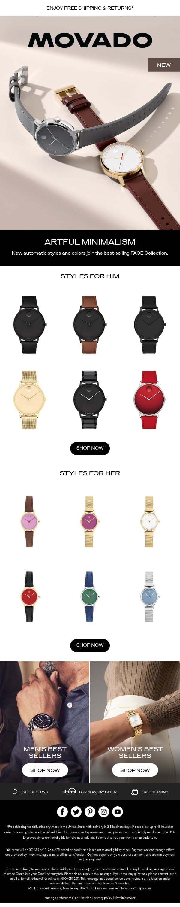 The Art of Modern Minimalism email from Movado screenshot