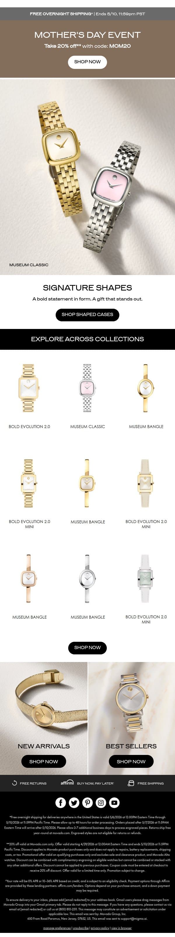 20% off Shaped Cases, a gifting favorite email from Movado screenshot