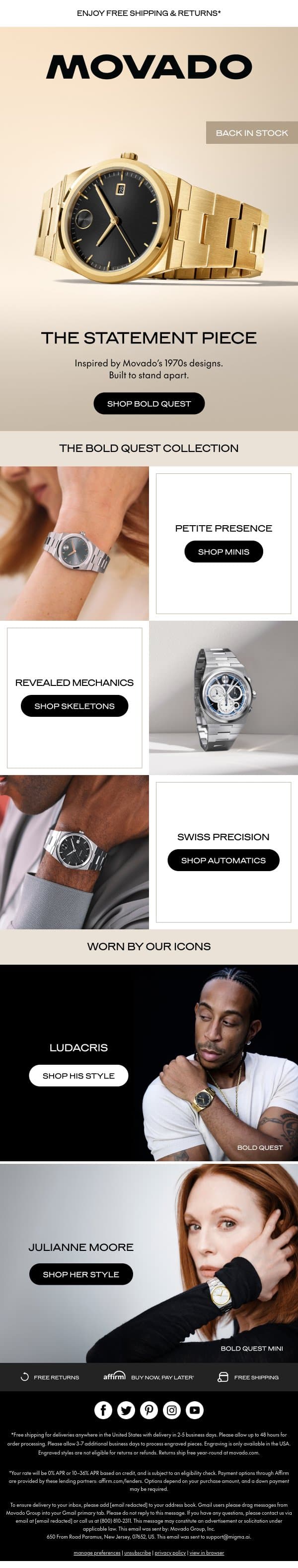 Modern Design. Statement Style. email from Movado screenshot