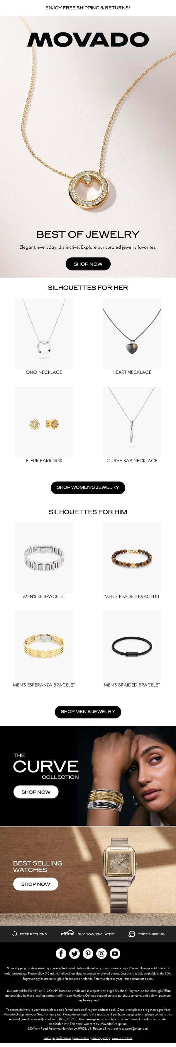 The Finishing Touch: Jewelry email from Movado screenshot