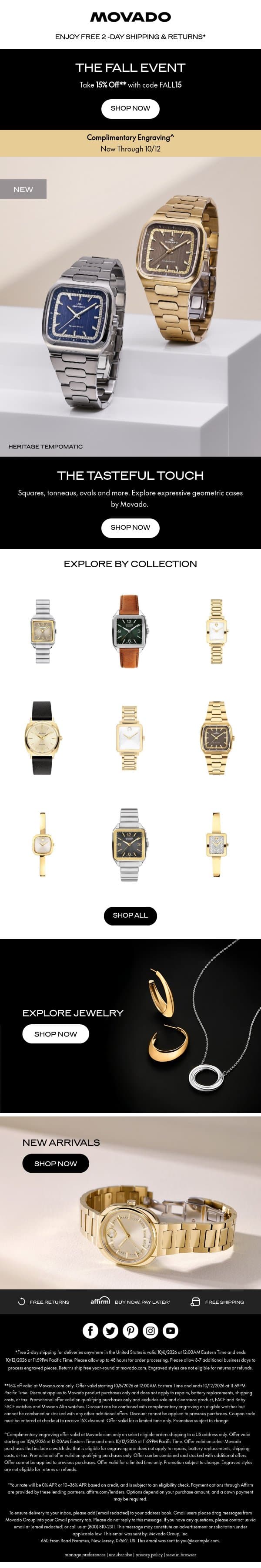 Shaped Cases: 15% Off email from Movado screenshot