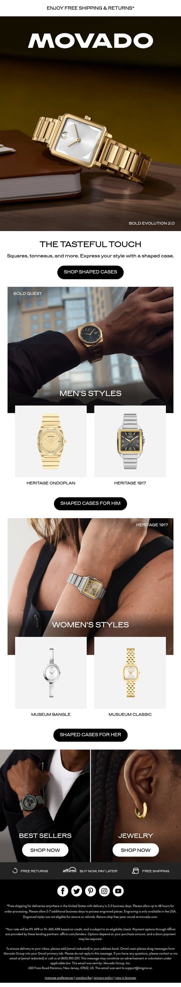 Spotlight on Shaped Cases email from Movado screenshot