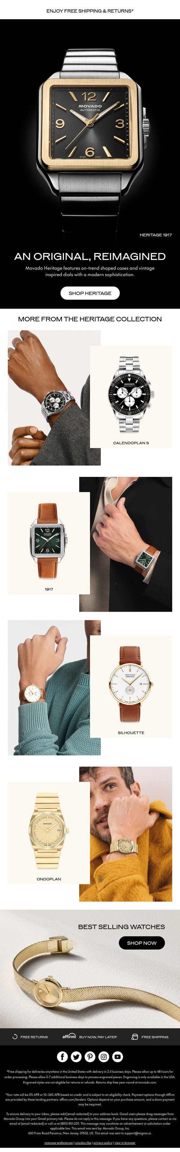 Inspiration from Our Archives email from Movado screenshot