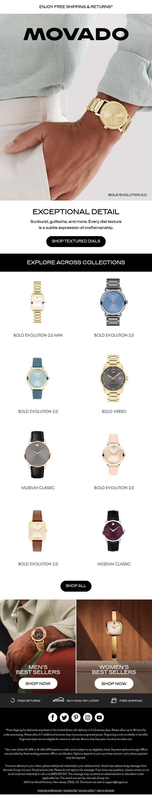 Closer look at Textured Dials email from Movado screenshot