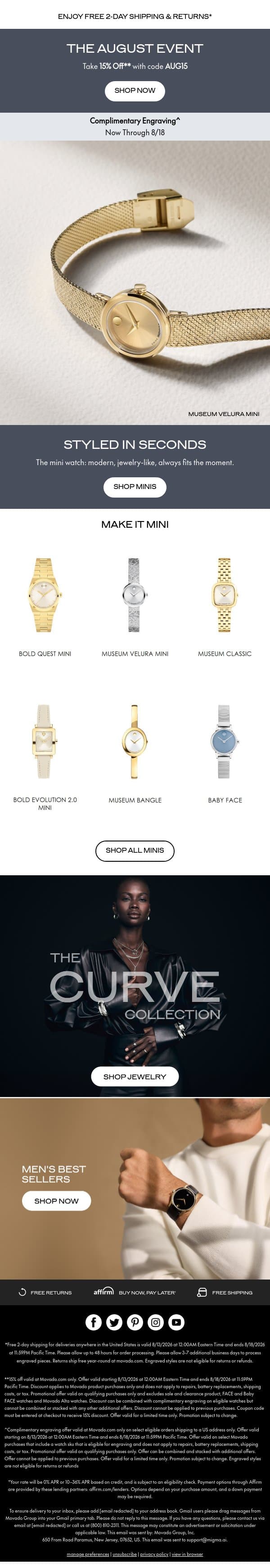 Movado Minis: 15% Off email from Movado screenshot