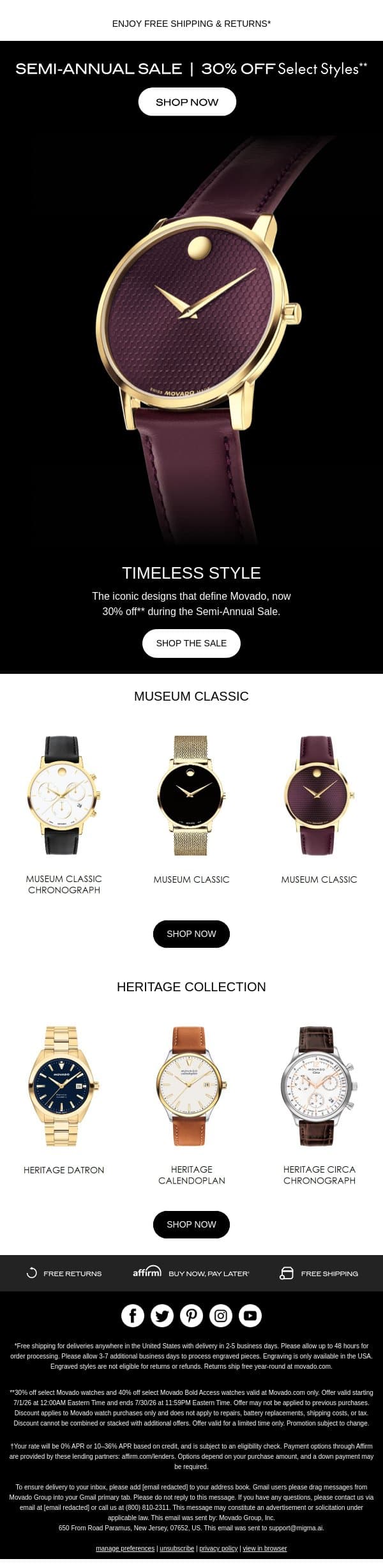 Semi-Annual Sale: The Classics email from Movado screenshot