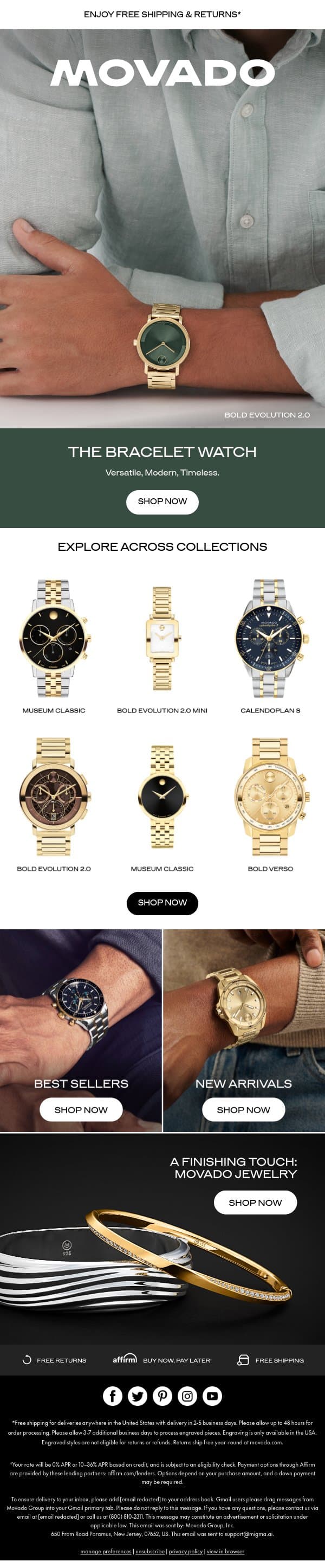 Your Most Versatile Watch email from Movado screenshot