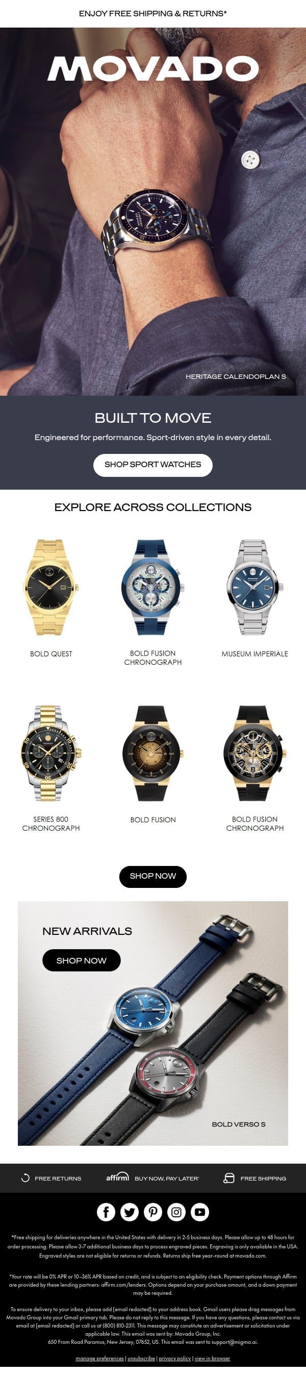 The Sport Watch: Precision in Motion email from Movado screenshot
