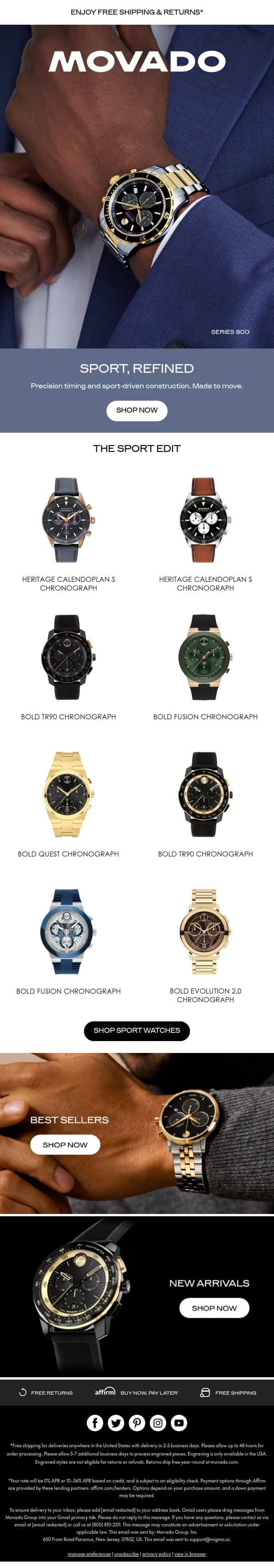 Sport Watches: Built for Performance email from Movado screenshot