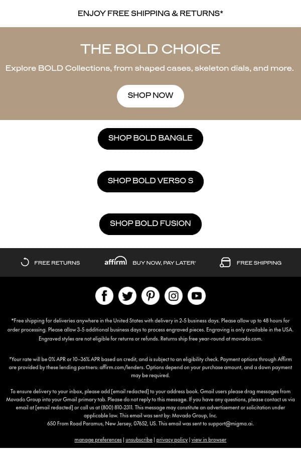 Turn Heads: BOLD Watches email from Movado screenshot