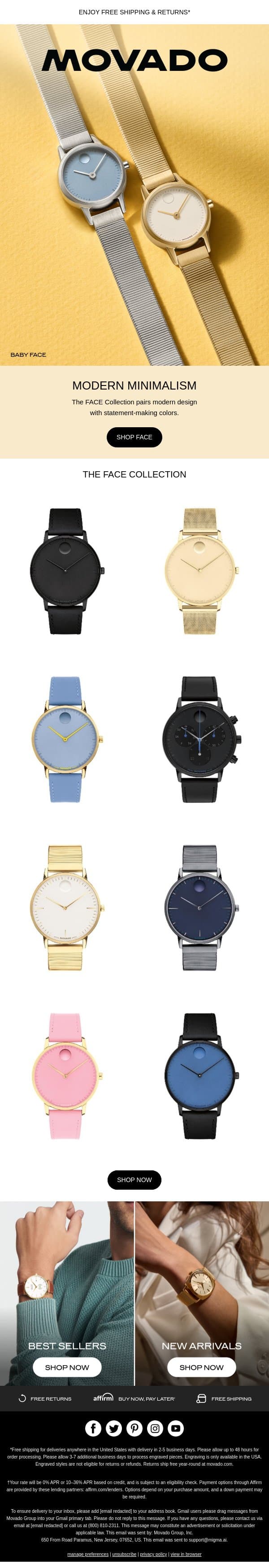 FACE Collection: Modern Minimalism email from Movado screenshot