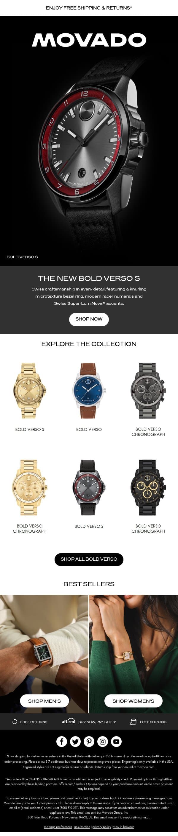 BOLD Verso S: Sport Elevated email from Movado screenshot