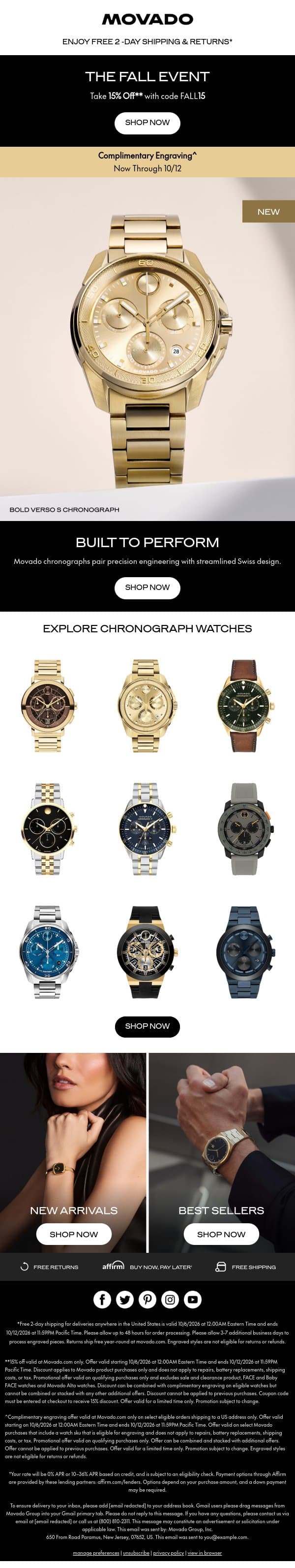 Fall Event: Chronographs email from Movado screenshot