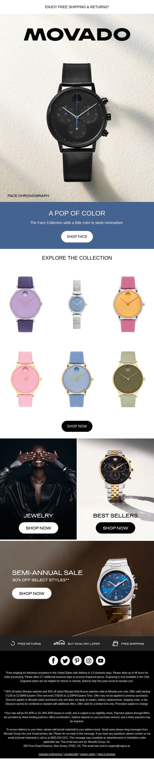 Modern and Colorful: FACE Collection email from Movado screenshot