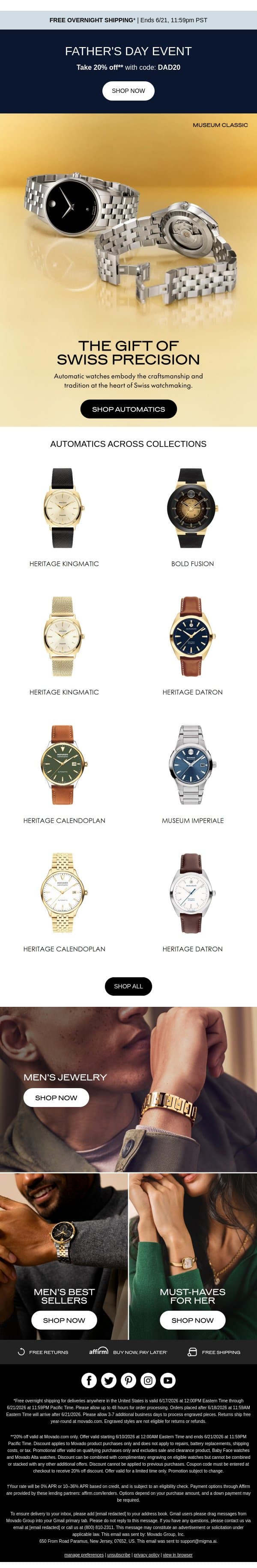 The Gift of Swiss Precision email from Movado screenshot