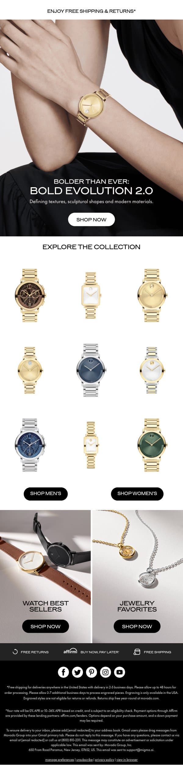 Striking by Design: Bold Evolution 2.0 email from Movado screenshot