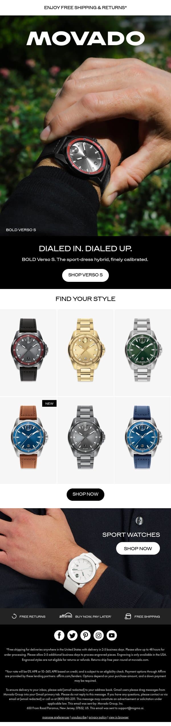 The Sport-Dress Hybrid email from Movado screenshot