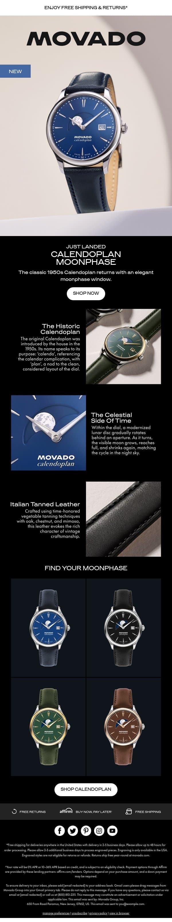 New Moonphase Watches Have Landed email from Movado screenshot