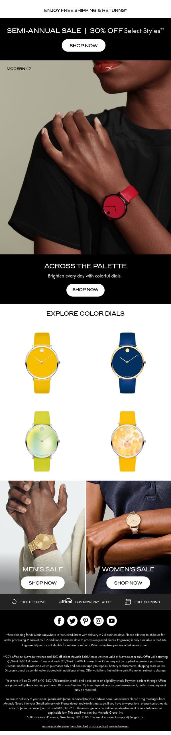 Add a Pop of Color email from Movado screenshot