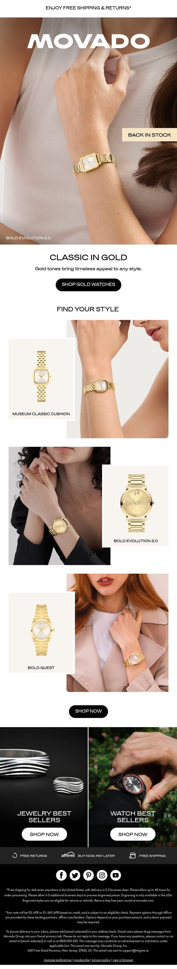 The Gold Effect email from Movado screenshot