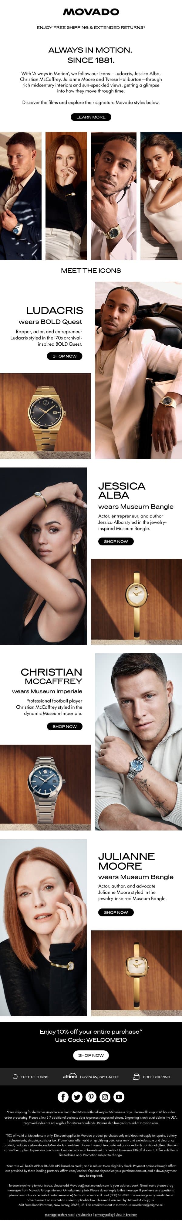 From screen to sport to style - our Movado Icons email from Movado screenshot